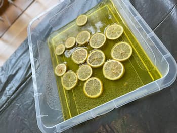lemon sensory bin
