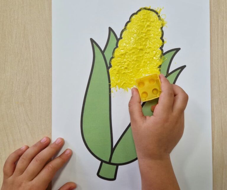 Corn Craft for Toddlers: Easy LEGO Stamping Painting Activity
