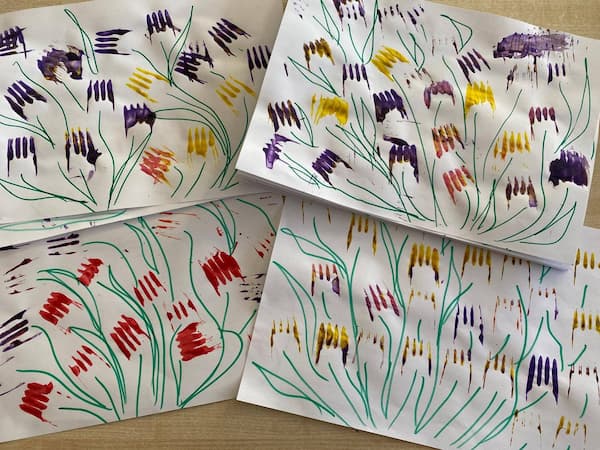 art project fork painting flowers for toddlers