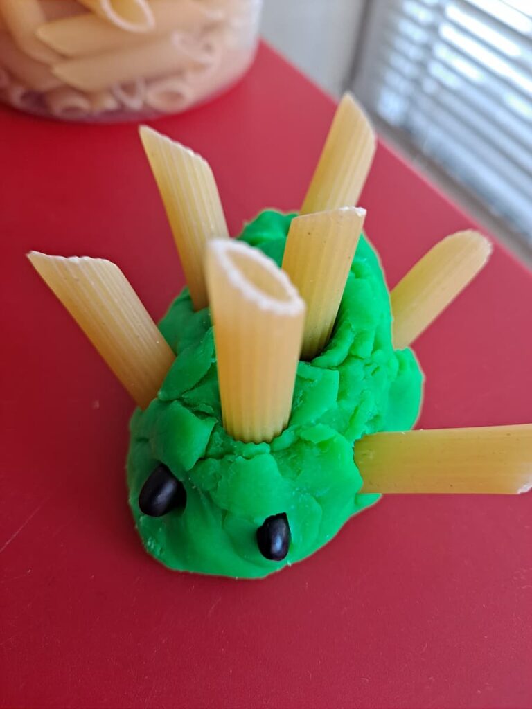 Easy Hedgehog Playdough Activity for Toddlers Using Pasta
