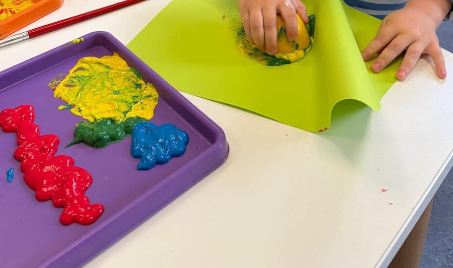 Fruit and Vegetable Stamping Art for Toddlers: Easy Sensory Painting Activity