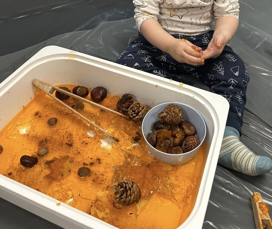 Fall Sensory Bin Toddlers Will Love (Easy Jell-O Activity)