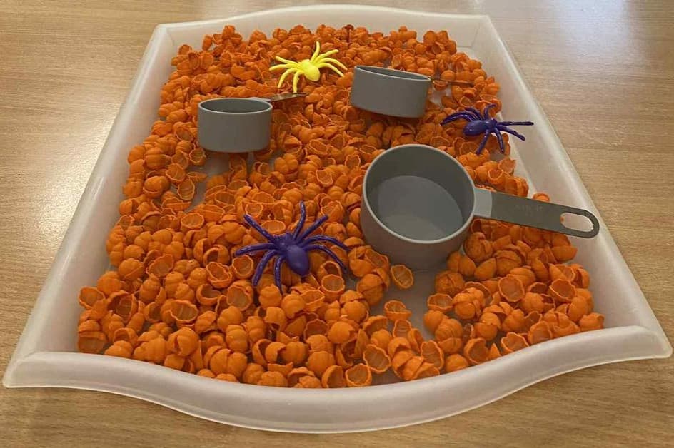 Halloween Spider Pasta Sensory Bin