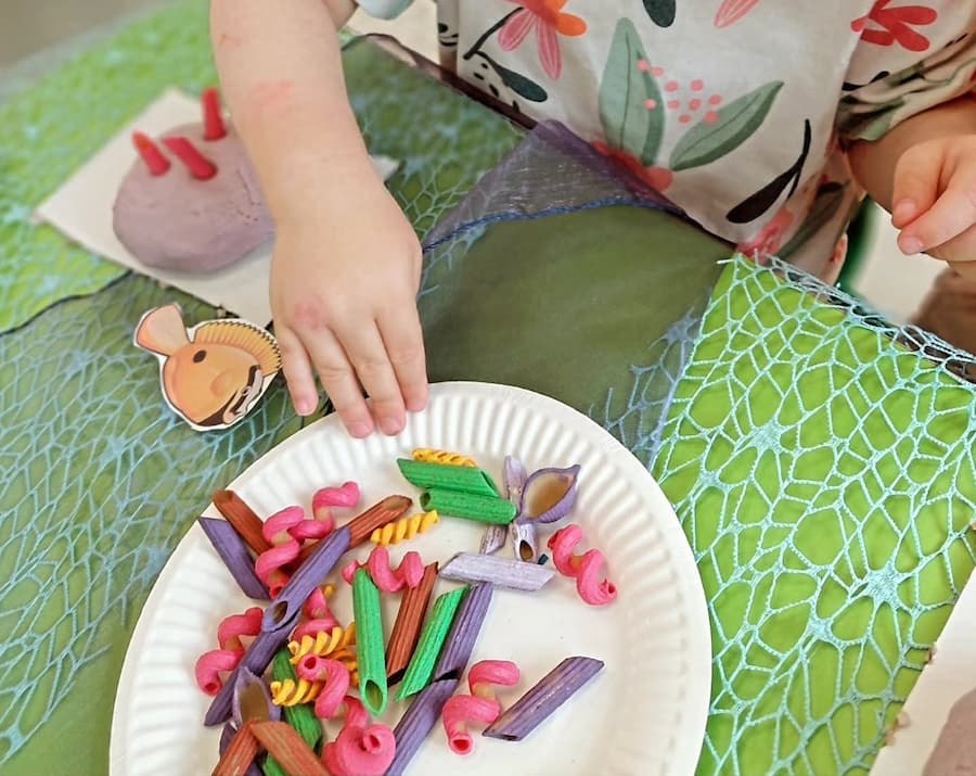 ocean playdough with dye pasta